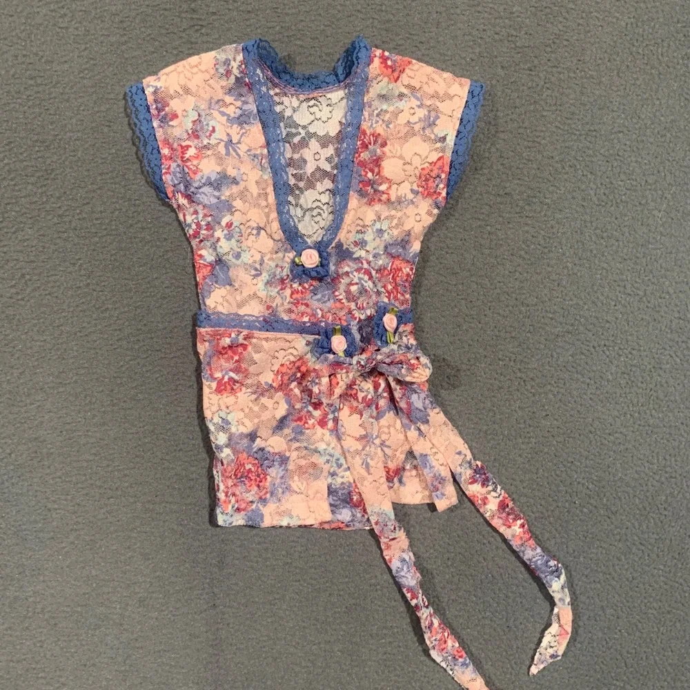 VTG 0-3M Floral Lace Leotard Skirt Set Kids Toddler Pink Blue Rosette Coquette